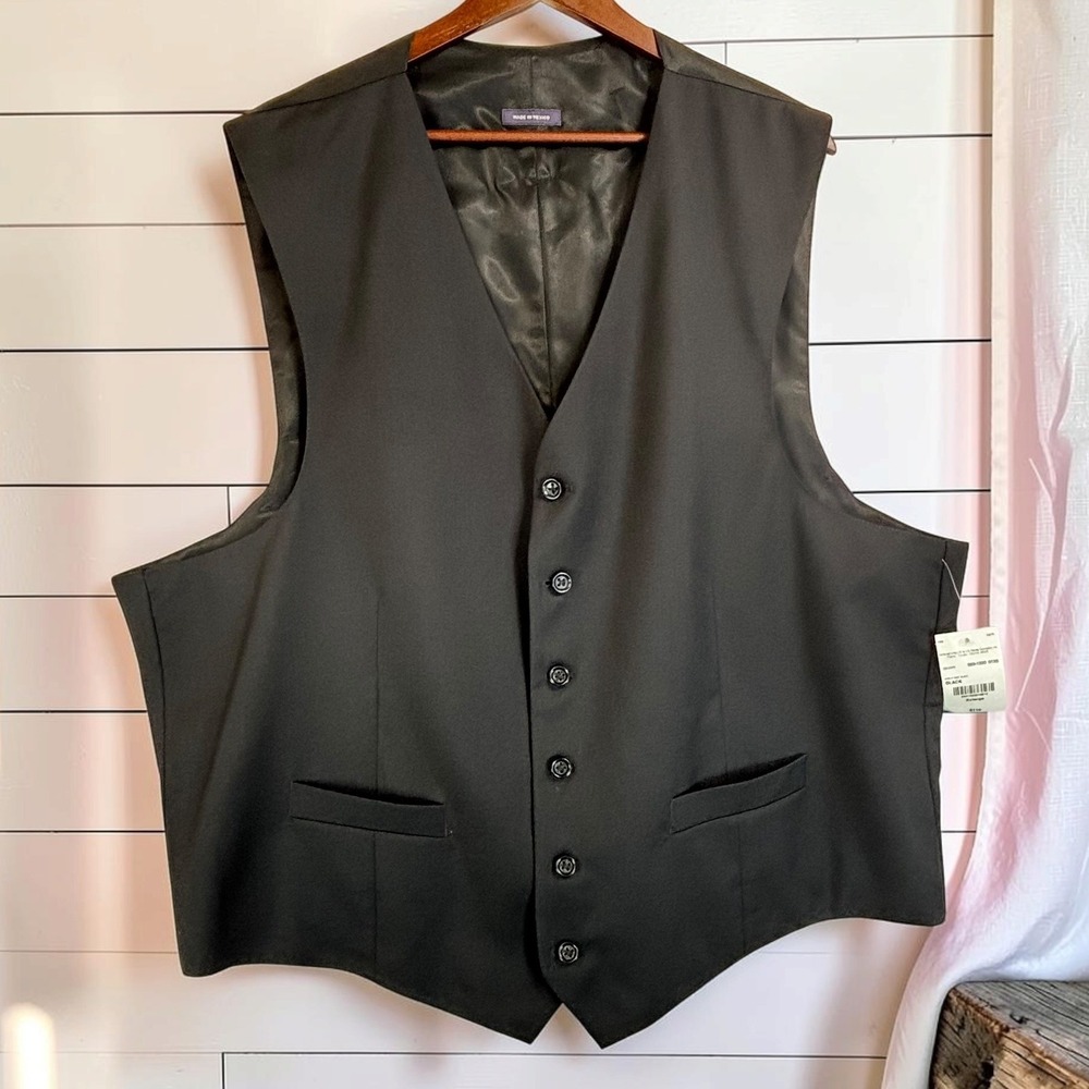 NWT 100% Wool Suit Vest JCPenney 2XL Black Big and Tall Formal Pockets Classic